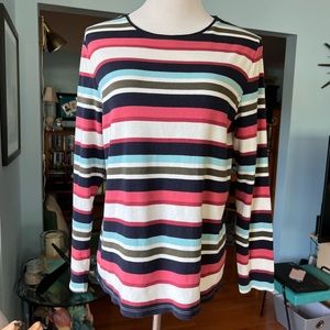 Talbots tee cotton aqua navy rust stripe xl long sleeve